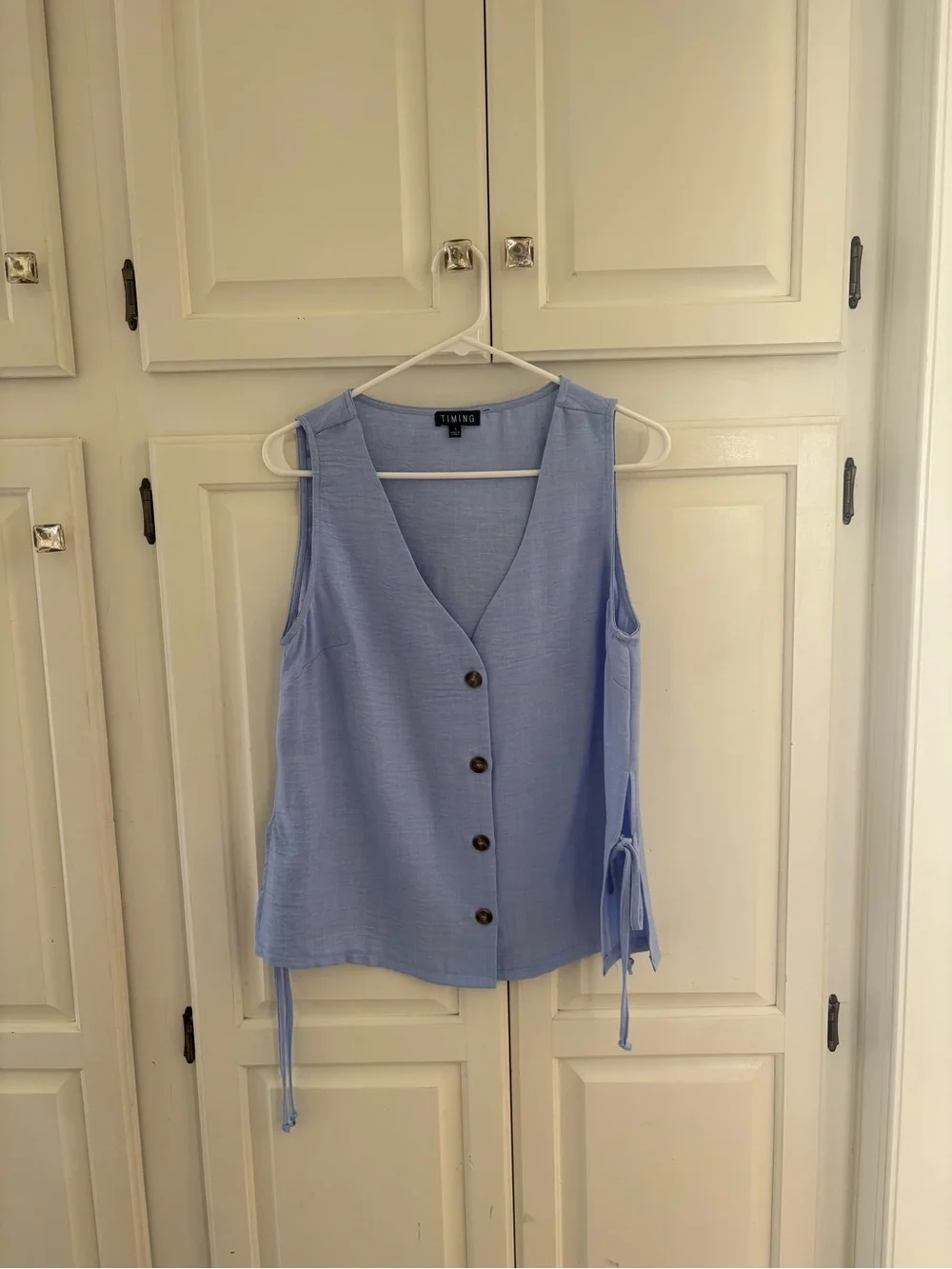 Light Blue Button-Front Wrap Tank and Pants Matching Set